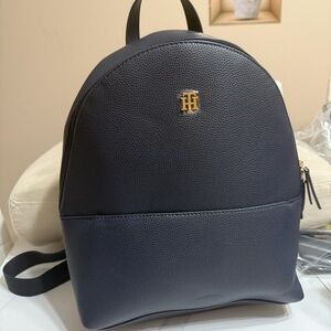 Navy Blue Backpack with Gold Logo